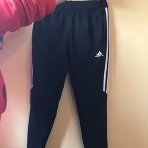 Black and white adidas soccer pants